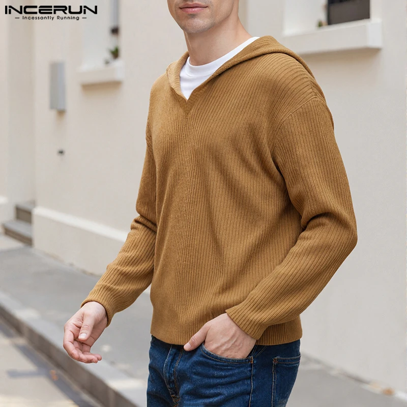 

INCERUN Men Sweater Solid Color Knitted Navy Collar Long Sleeve Male Pullovers Streetwear 2025 Fashion Casual Men Clothing S-5XL