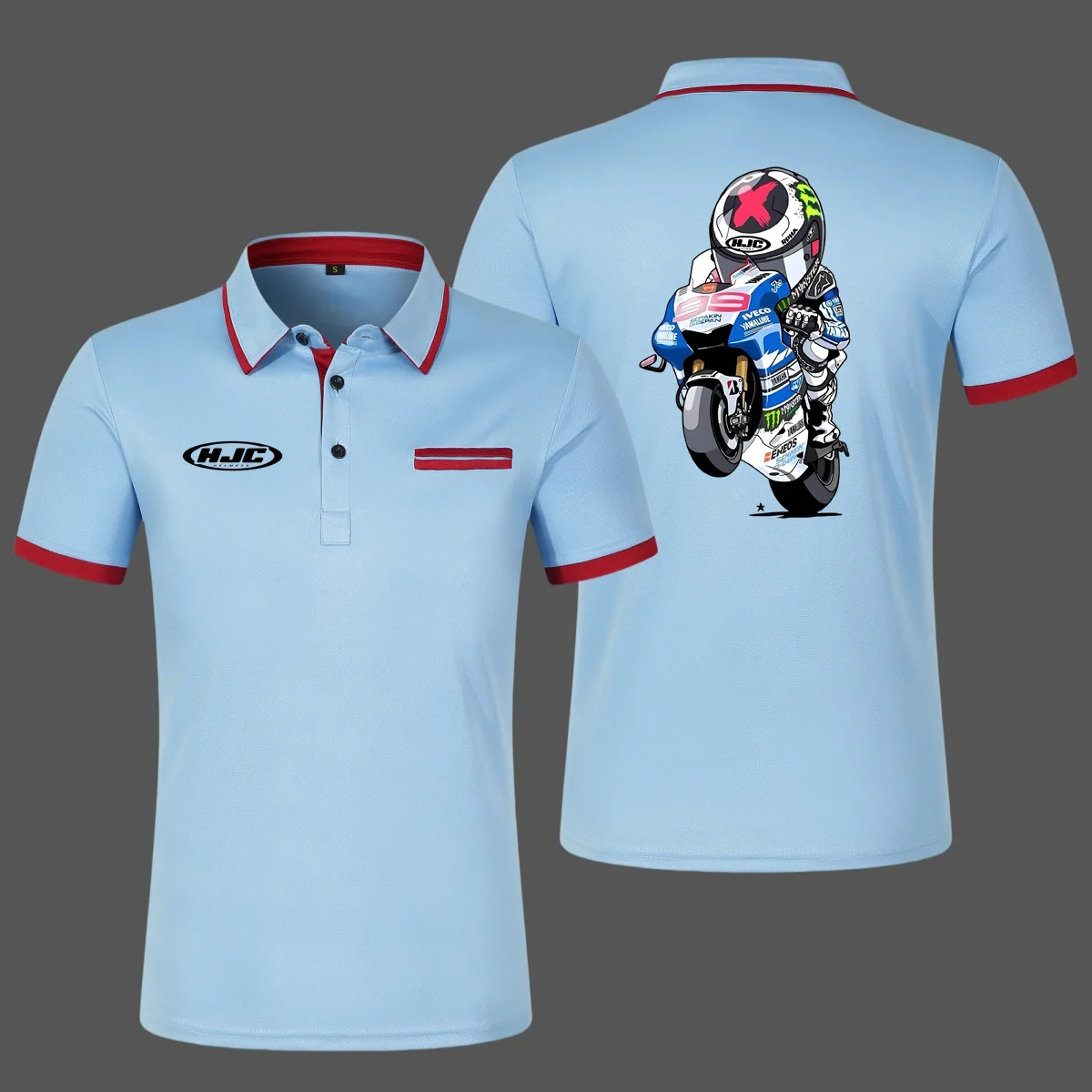 

Men's Summer Short Sleeve Motorcycle T-Shirt HJC Helmet Print Casual Knight Fashion Polo Shirt Size 99 Top