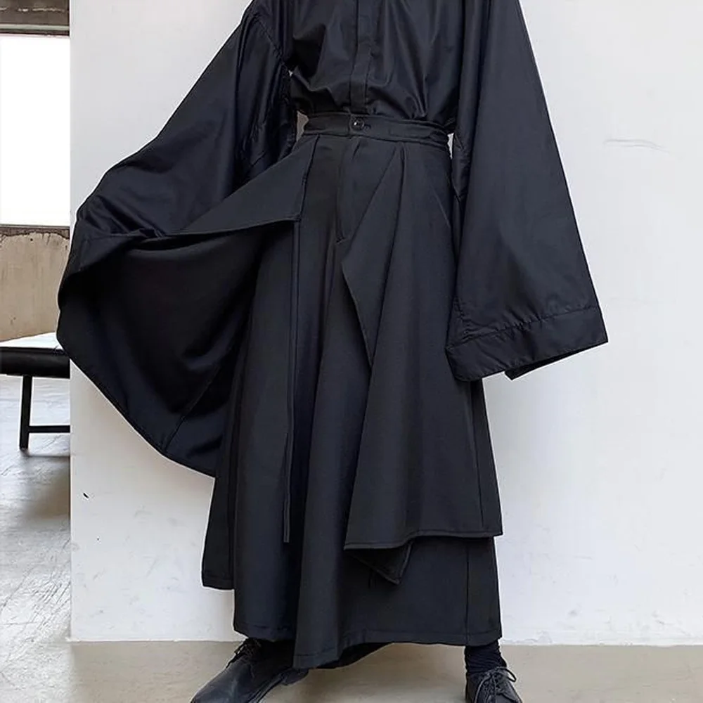 

Мужские летние модные свободные широкие брюки в стиле Харадзюку, черные, в готическом стиле, повседневные, новинка 2026 года