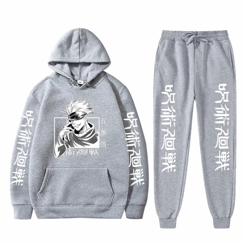 2pcs Jujutsu Kaisen Anime Print Sweatshirts Hoodie Pria Celana Harajuku Pakaian Musim Gugur Streetwear Yuji Itadori Hoodie hadiah