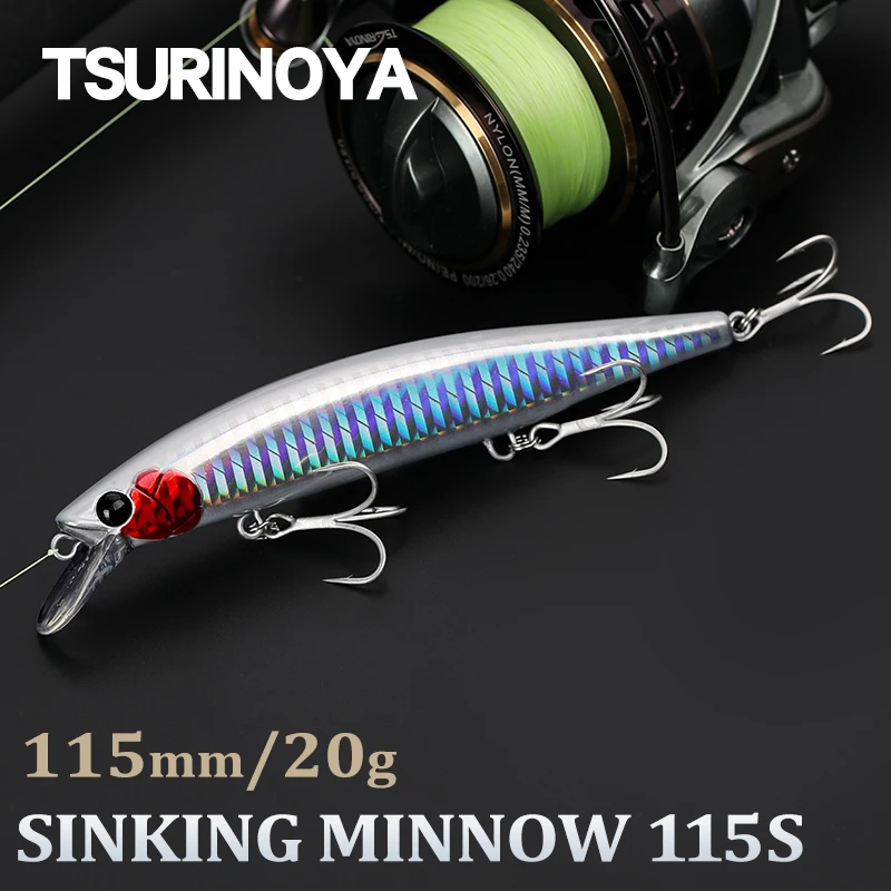 TSURINOYA Sinking Jerkbait 115S Minnow para Lubina, Negro y Lucio - imagen 2