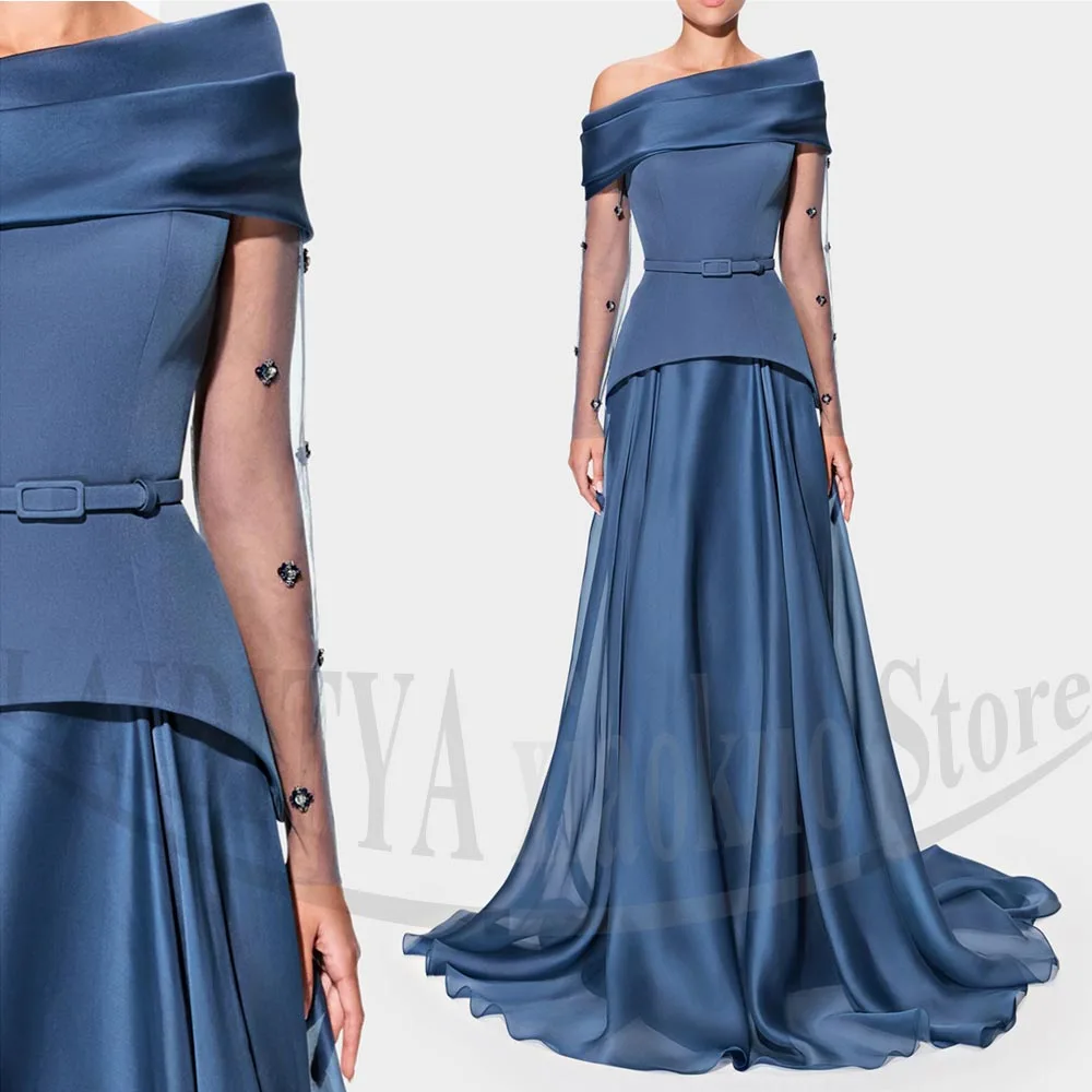 

Elegant Women Evening Dresses Sequined Flowers Prom Gowns Fashion Off The Shoulder Sashes Floor Length Party Dresses 2025