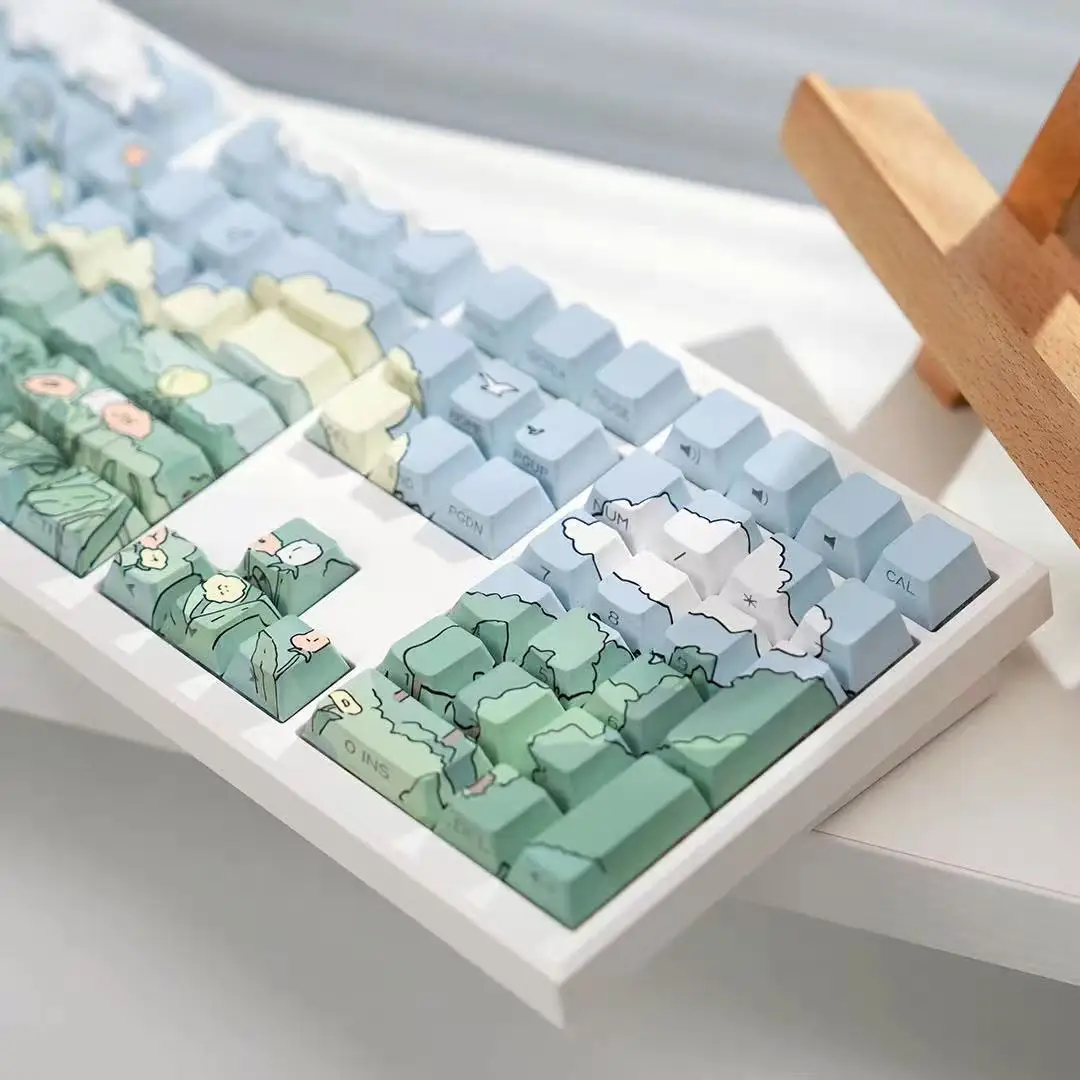 Lotus Pond Moonlight keycaps Chreey Side-print comic style PBT material five-sided Dye-Sub super cute mechanical keyboard keycap