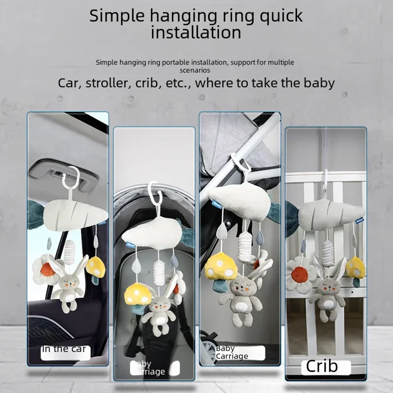 New Soft Baby Car Seat Sensory Activity Toys with Wind Chimes and Jingle for Newborn Infant Clip On Hanging Stroller Plush Toy