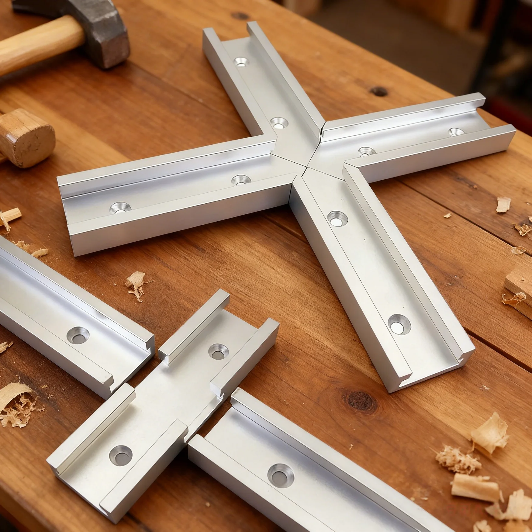 80/100/200MM T-Track Intersection Double Cut Profile Cross T-track Connector with Predrilled Mounting Holes Woodworking Clamps