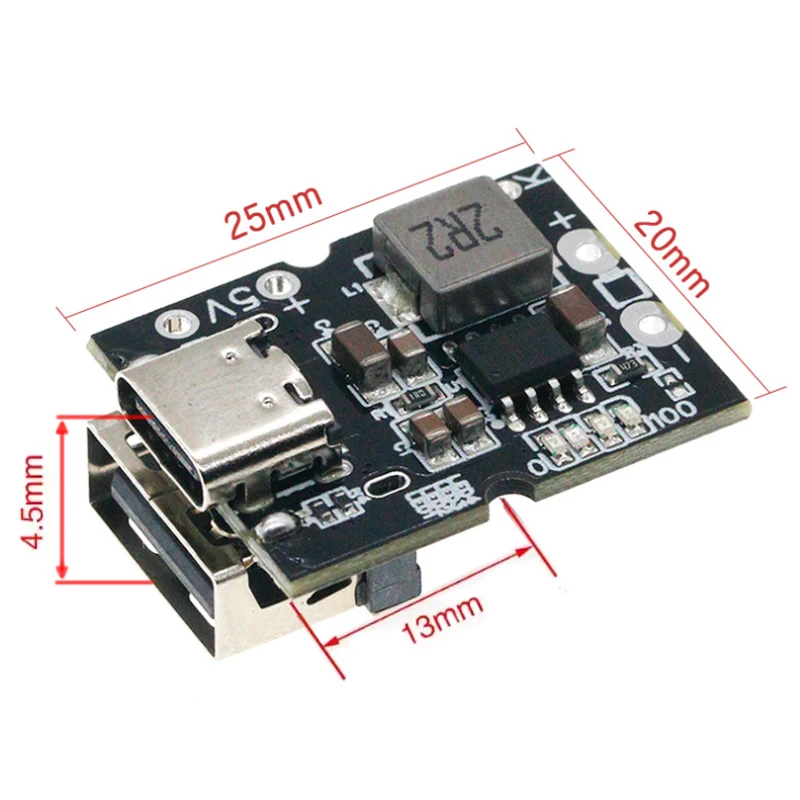 5V 2A 타입-C USB 부스트 컨버터 모듈(LED 디스플레이 포함) 3.7V/4.2V 리튬 이온 배터리 DIY 보조 배터리용 충전 보호 보드
