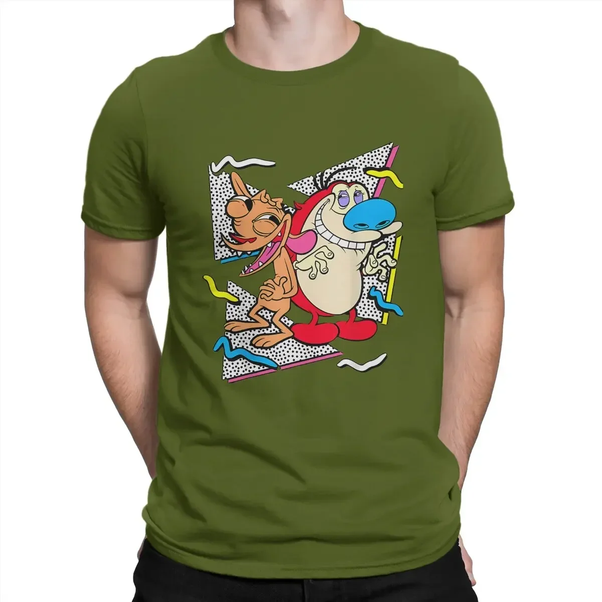 Funny Ren And Stimpy T-Shirts Men Round Neck Pure Cotton Stimpy Show Cartoon Short Sleeve Ren Tee graphic harajuku oversized tee image 5