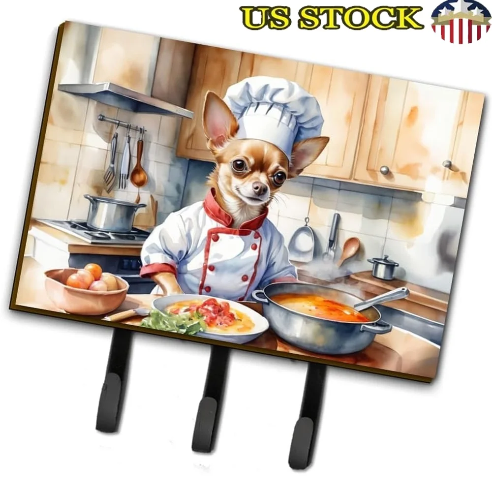 

Chihuahua Chef Wall Hooks Key Holder Durable Coat Rack Hanging Keys Towels Aprons User-friendly Design Compact Space Saver