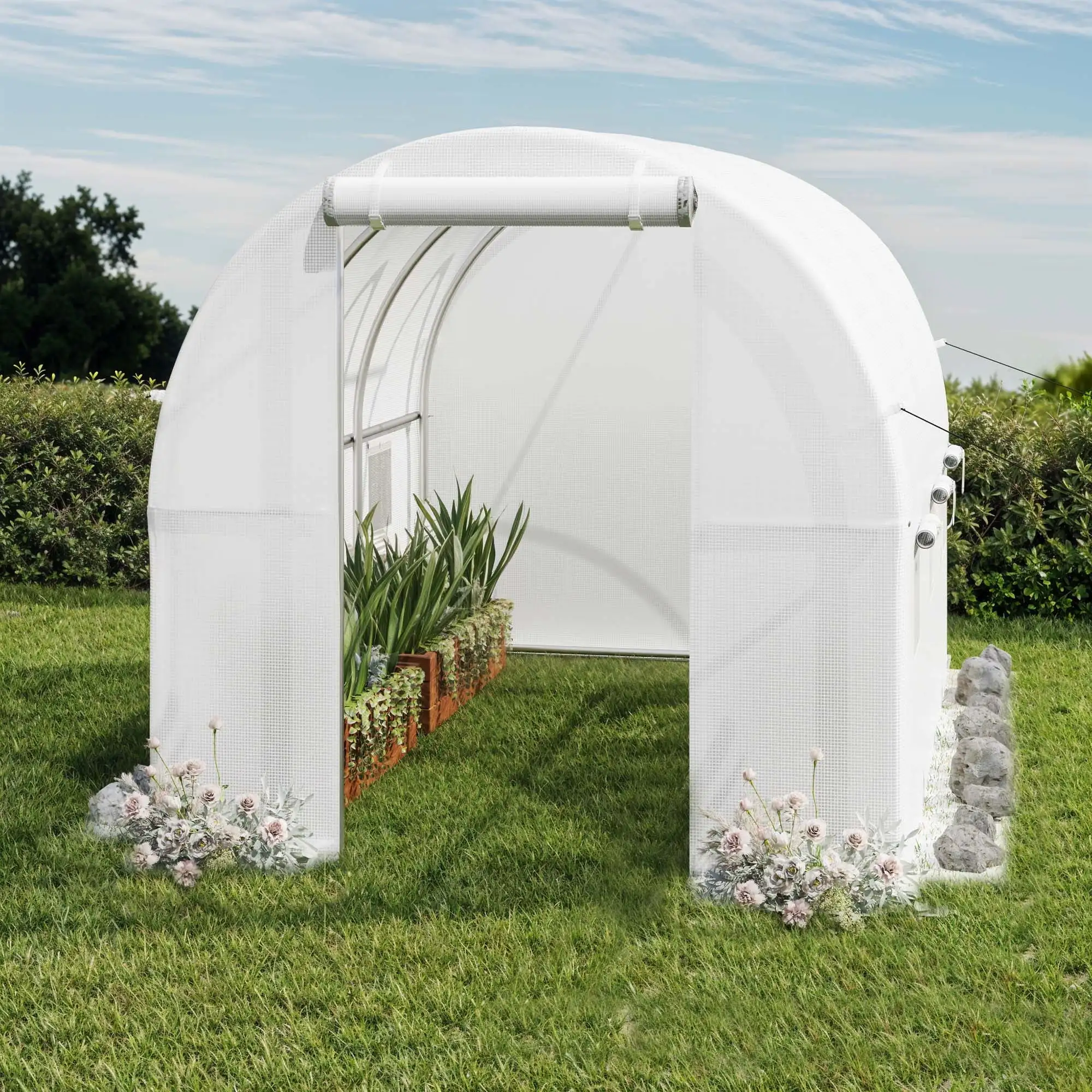 

Теплица 10x6,5x6,5 футов с 6 экранными окнами, улучшенной полиэтиленовой крышкой и рамой из оцинкованной стали для садовых растений