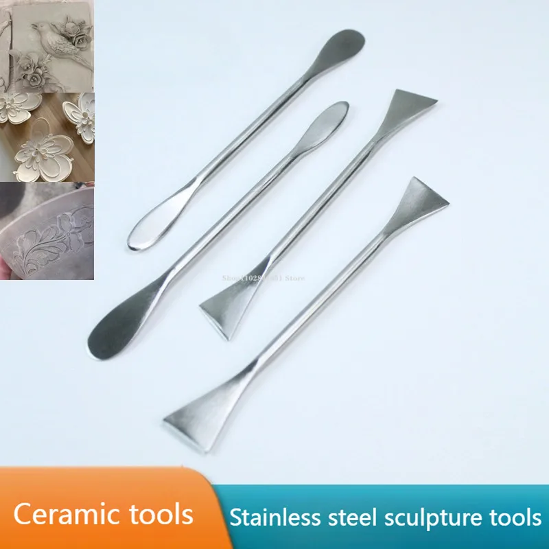 Pottery Stainless Steel Sculpture Tools Double-headed Handmade DIY Scraping Ceramic Soft Clay Stone Sculpture Engraving Knife
