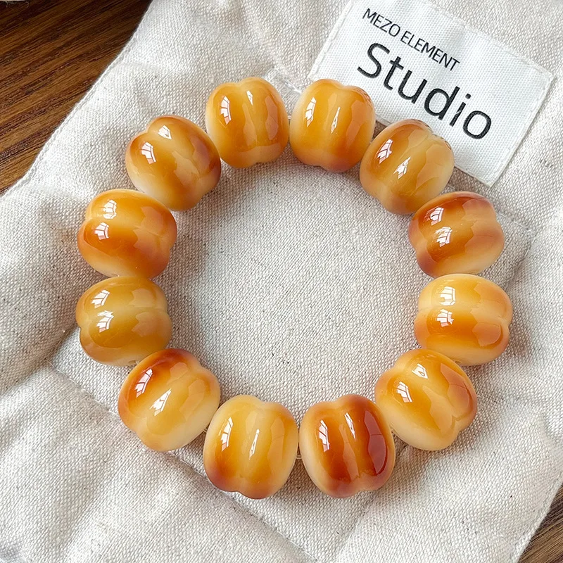 Natural, Rare, Large-Sized Bodhi Root Bracelet With Hamburger-Shaped , 18Mm, High-End Dry-Polished Buddhist Beads