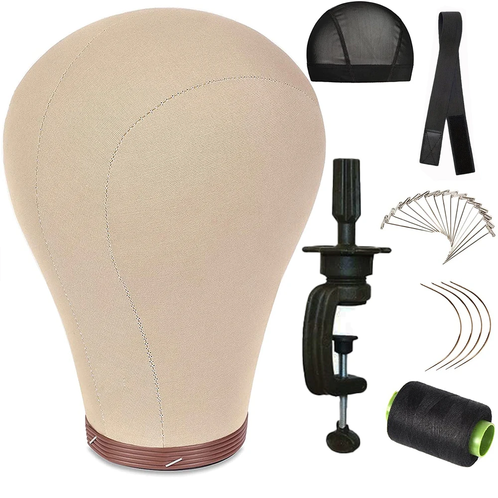 22 Inch Wig Head Cork Canvas Block Head Mannequin Head With Stand for Making Wigs