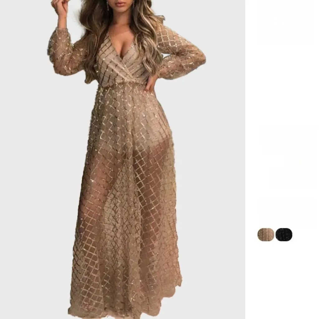 Winter sexy v-hals backless bronzing jurk voor dames Europese Amerikaanse stijl uitgesneden detail mode