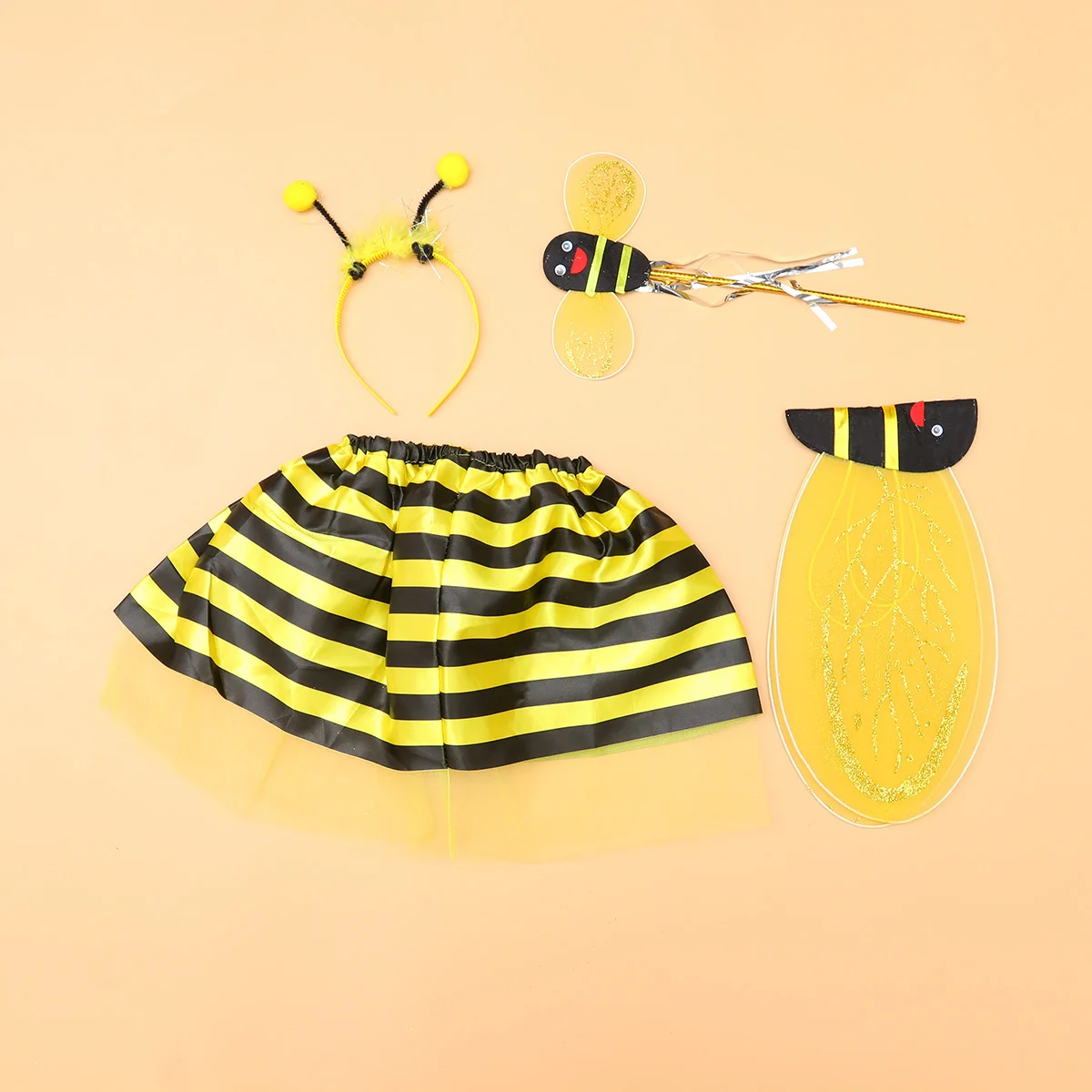 

4pcs Performance Costume Set Bee Wings Hair Tutu Skirt Fairy Wand Kit Stage Cosplay Props for Kid Child Random