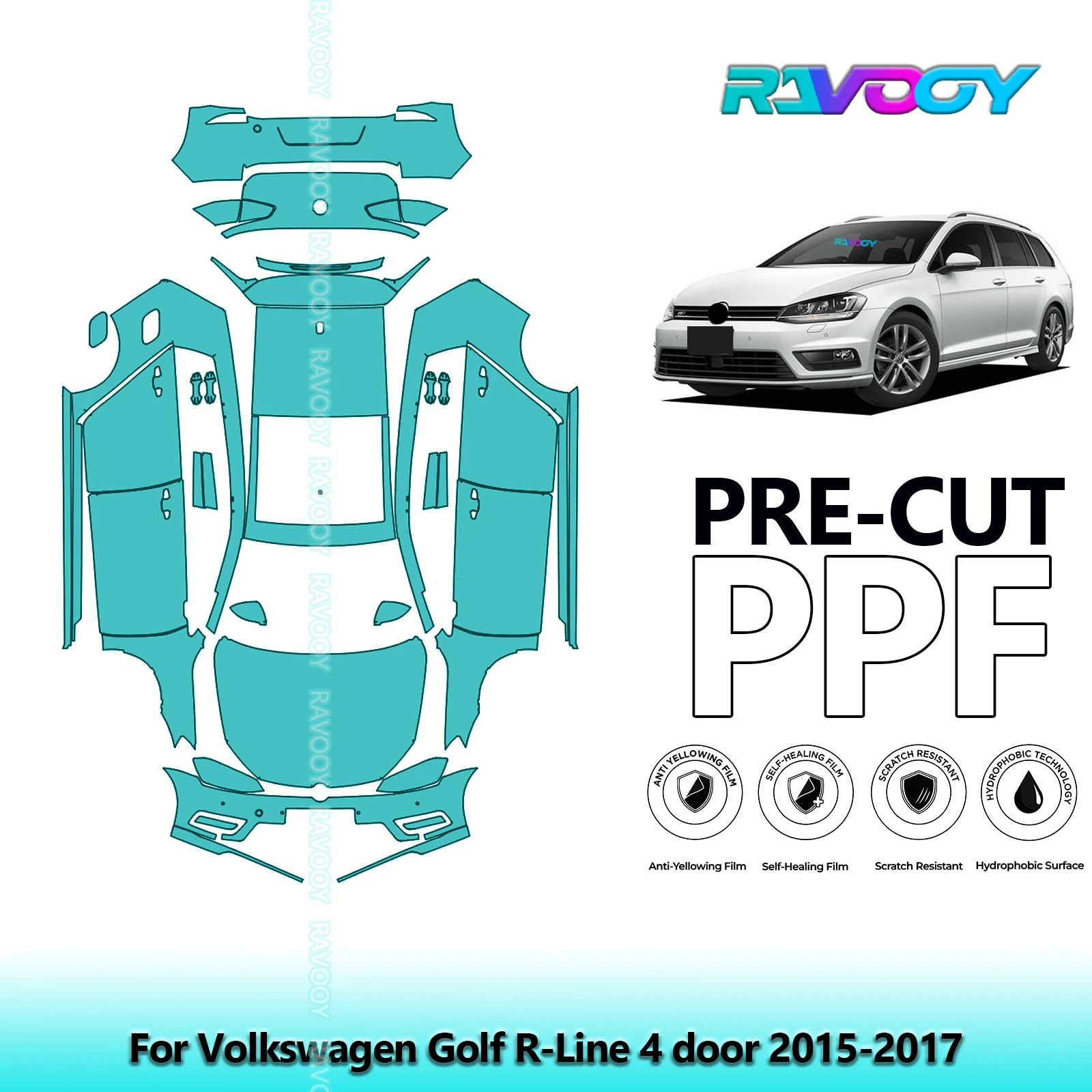 

Полный автомобильный прозрачный бюстгальтер, предварительно вырезанная защитная пленка для краски PPF для Volkswagen Golf R-Line, 4-дверный 2015-2017