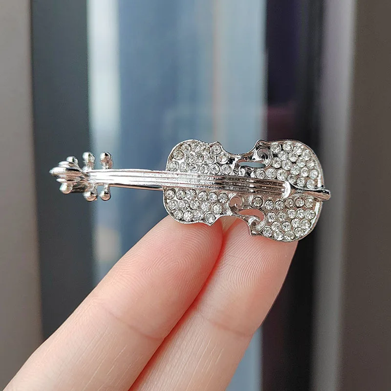 Shinny Crystal Music Violin Pearl Brooch For Women Exquisite Concert Accessories Clothingdecoration Collar Pins - view 5