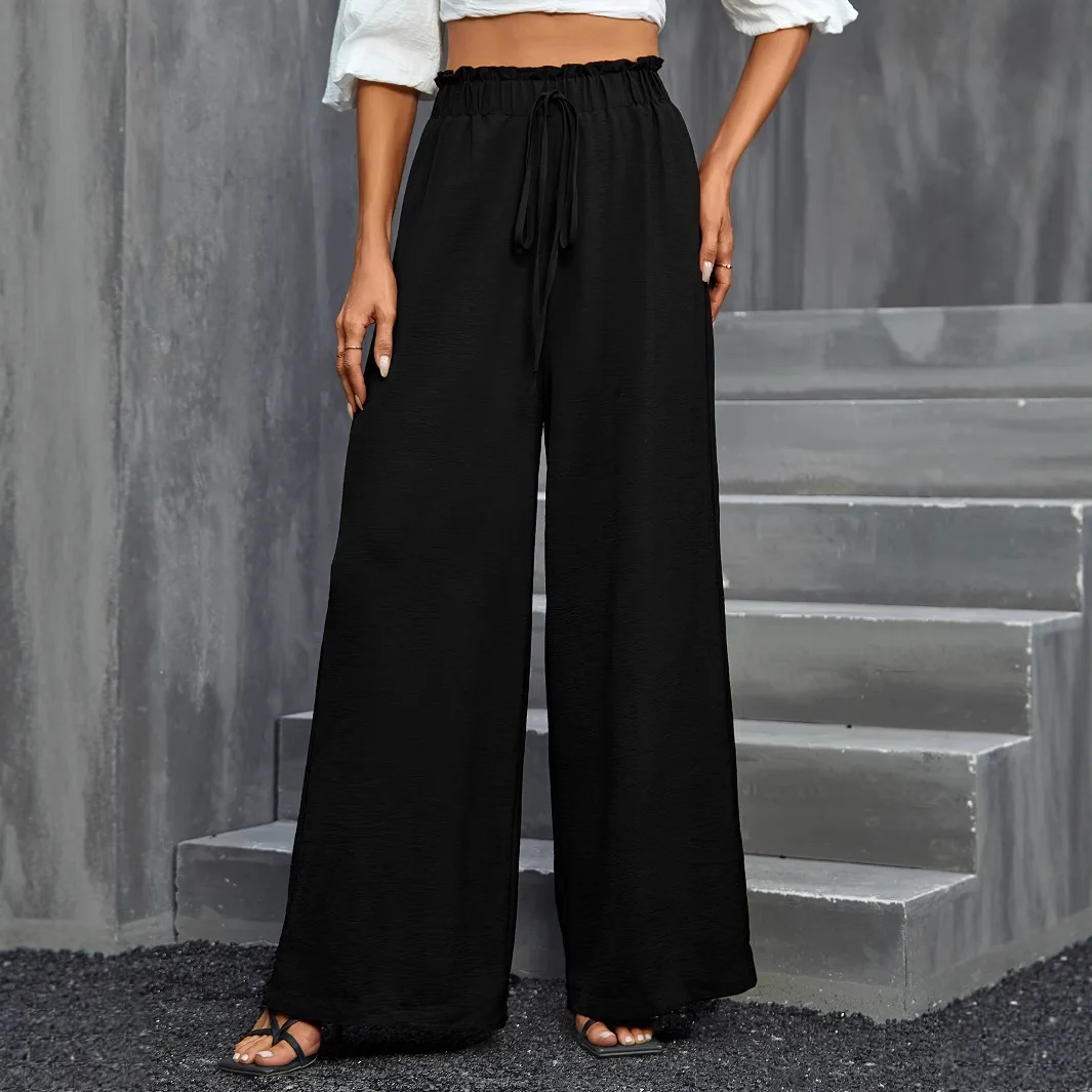 Faionable High Waist Loose Wide Leg Pants  Color Casual Trousers for Women Comfortable Elastic Waisand Summer 2025