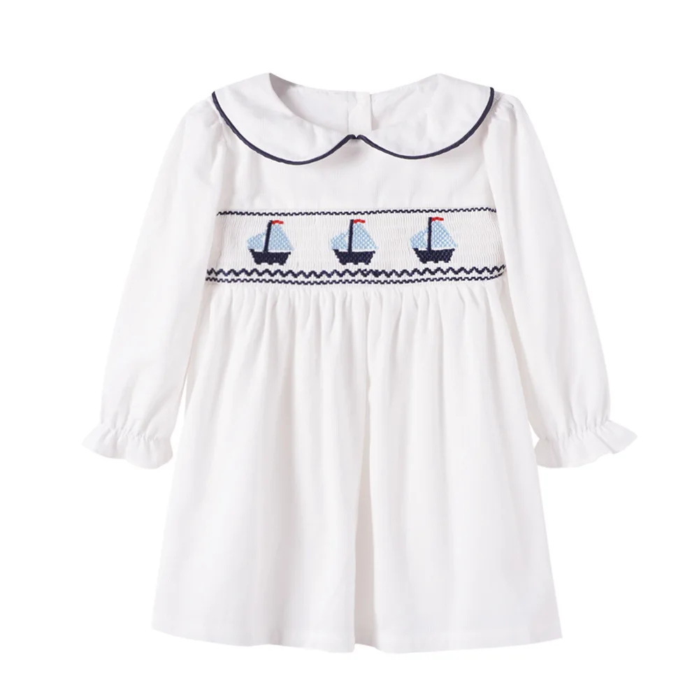 ‌2025 Autumn Girl Long Sleeve Ruffle Neck Dress Handmade Embroidery Princess Toddler Soft Cotton Comfortable Easy Match Dresses