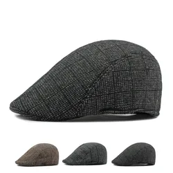 2024 Autumn and Winter Cotton Striped Warm Newsboy Caps Flat Peaked Cap Men and Women Painter Beret Hats 171