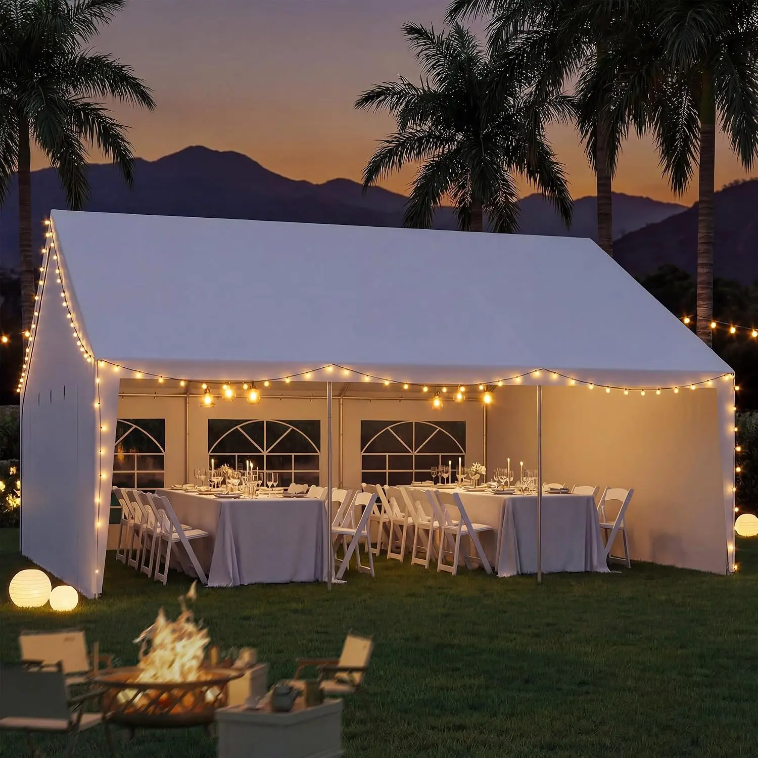 20x20 Party Tent, Heavy Duty Waterproof Canopy with Removable Sidewalls & Roll-Up Door, Large White Event Shelter, Customized