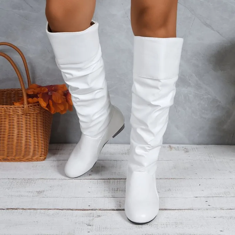 2026 New Fashion Woman’s Autumn Winter Boots Female Stretch PU Leather Shoes Woman White Roma Style Knee-Length image 2