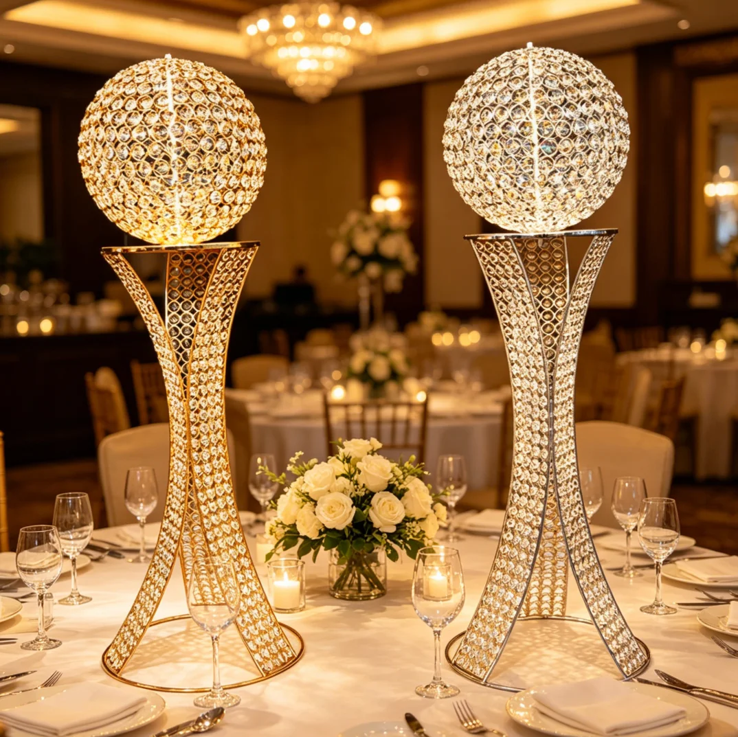 

5pcs 100cm Crystal Metal Gold Wedding Candelabra Eco-Friendly Customizable Home Decoration Table Centerpiece