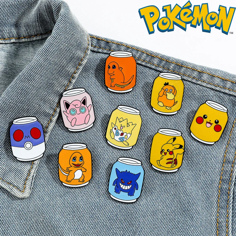 Creativity Pokemon Soda Cans Shape Brooch Cute Pikachu Jigglypuff Gengar Enamel Pin Backpack Decoration Children Jewelry Gifts