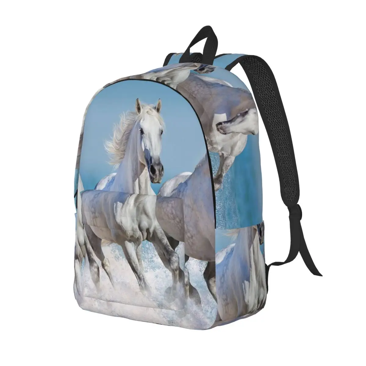 Beautiful White Horse for Teens Student School Bookbag Galloping Animal Lovers Daypack Middle High College Lightweight