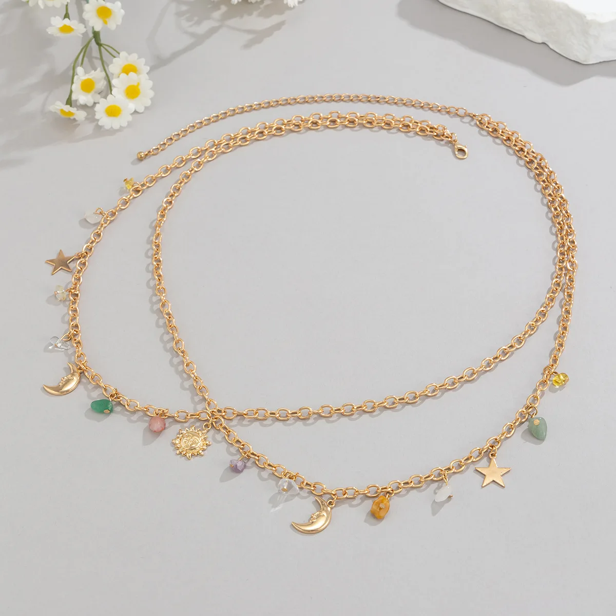 Boho Star Moon Sun Pendant Waist Chain 2025 Women's Simple Gold Metal O-Chain Girls Vacation Beach Fashion Jewelry - view 4