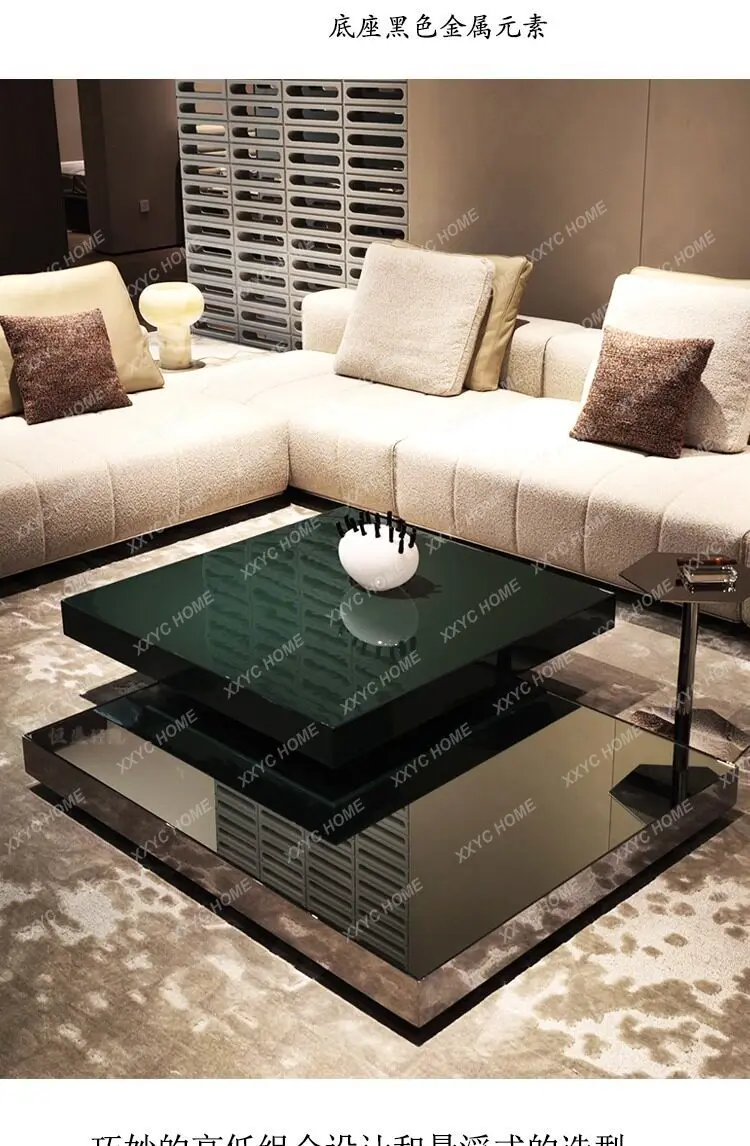 

Q light luxury living room square rotating creative coffee table