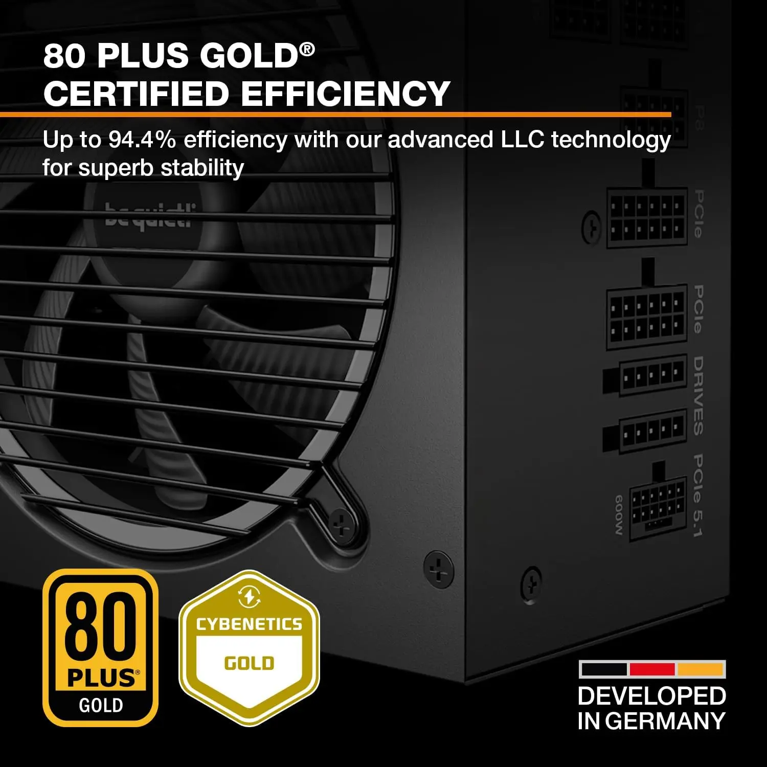 Pure Power 13M 850W 80 Plus Gold ATX 3.1 PSU, PCIe 5.1, Semi-Passive Fan