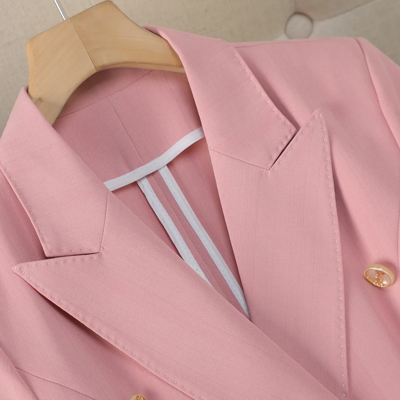 NAVIU Mode dames 2-delige formele broekpak set gestreepte zakelijke werkkleding kantoorblazer en broek met korte mouwen