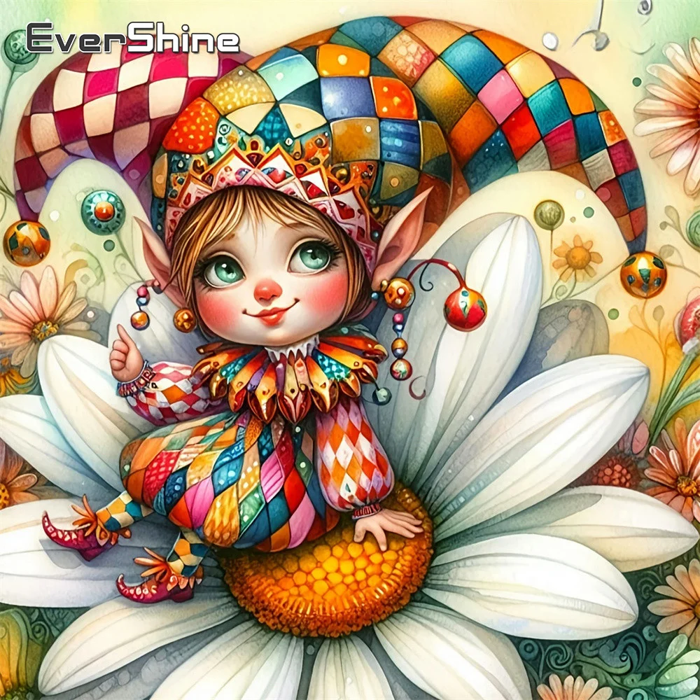 Evershine Diamant-Stickerei Porträt Vollflächiges Quadratisches Gemälde Clown-Mädchen Bild Strass-Mosaik Blumen Heimdekoration
