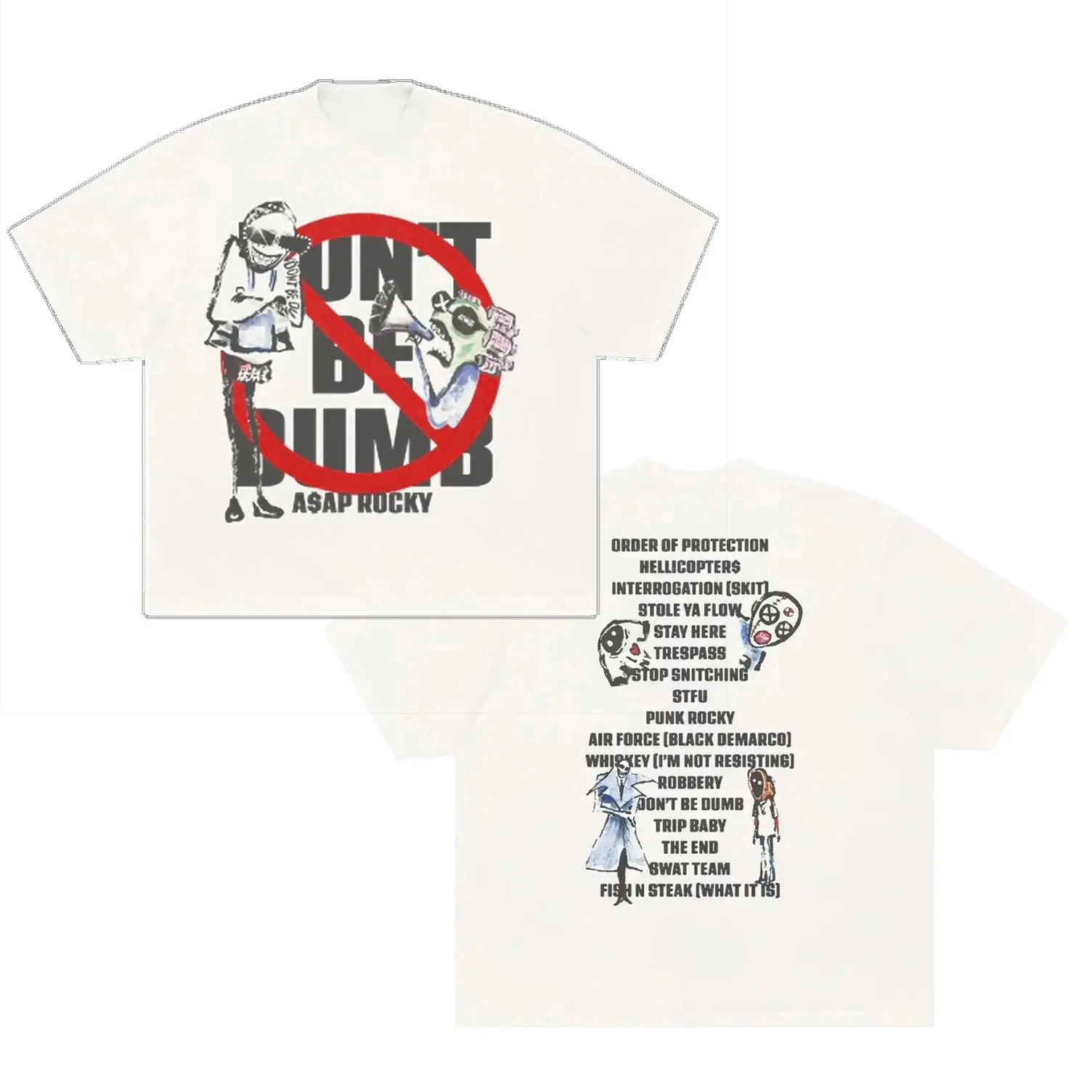 ASAP Rocky Don't Be Dumb album 100%cotton men's light beige shirt Summer O-neck Women's Y2k Hip Hop Short Sleeve Tshirt fan gift