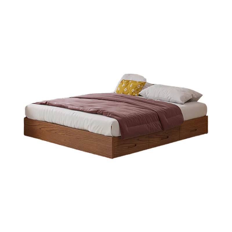

Solid wood bed, all solid wood storage, Nordic master bedroom small apartment, tatami