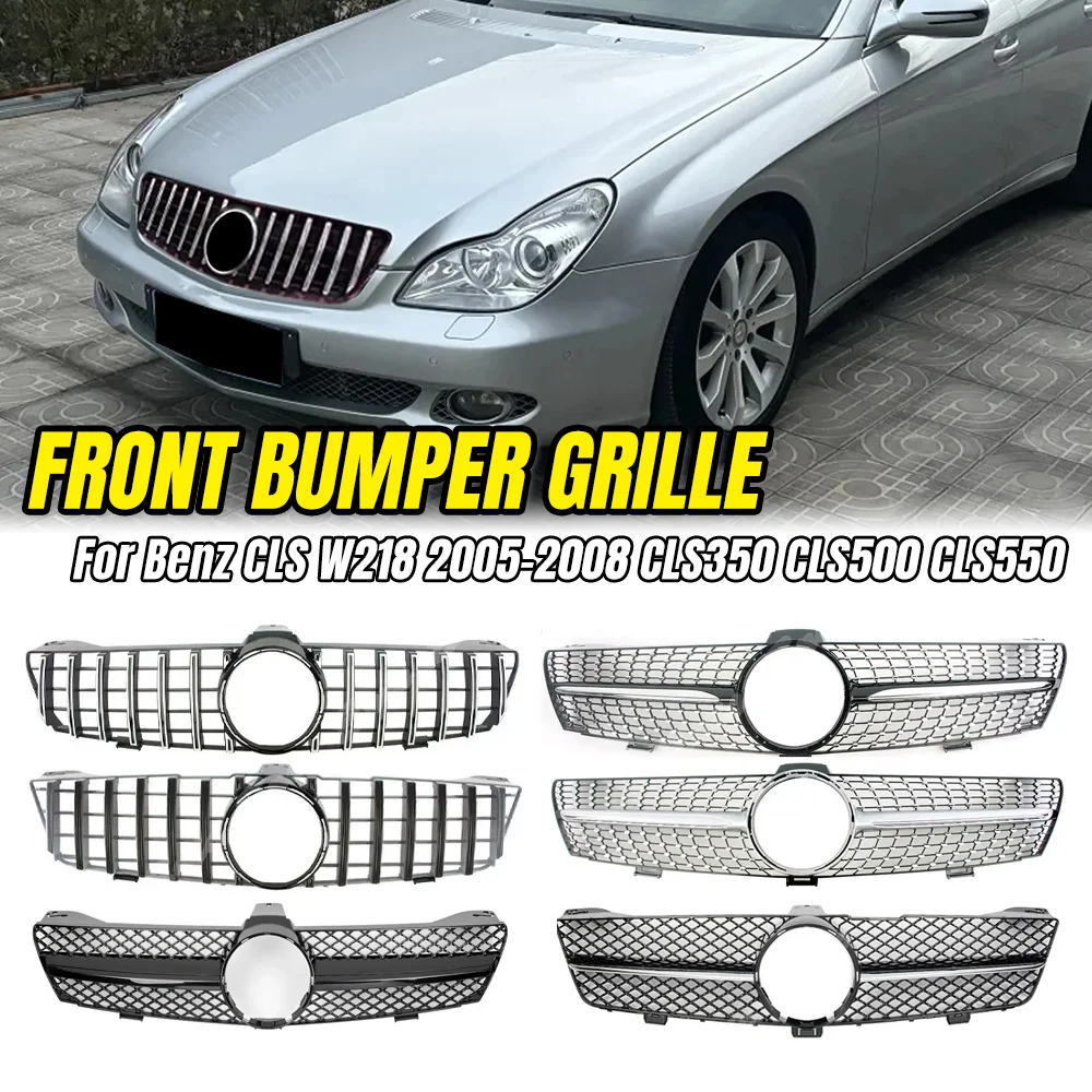 

Diamond Style Front Grille Chrome Silver for Mercedes Benz CLS W219 2005-2008, Upper Grill Replacement for CLS350 CLS500