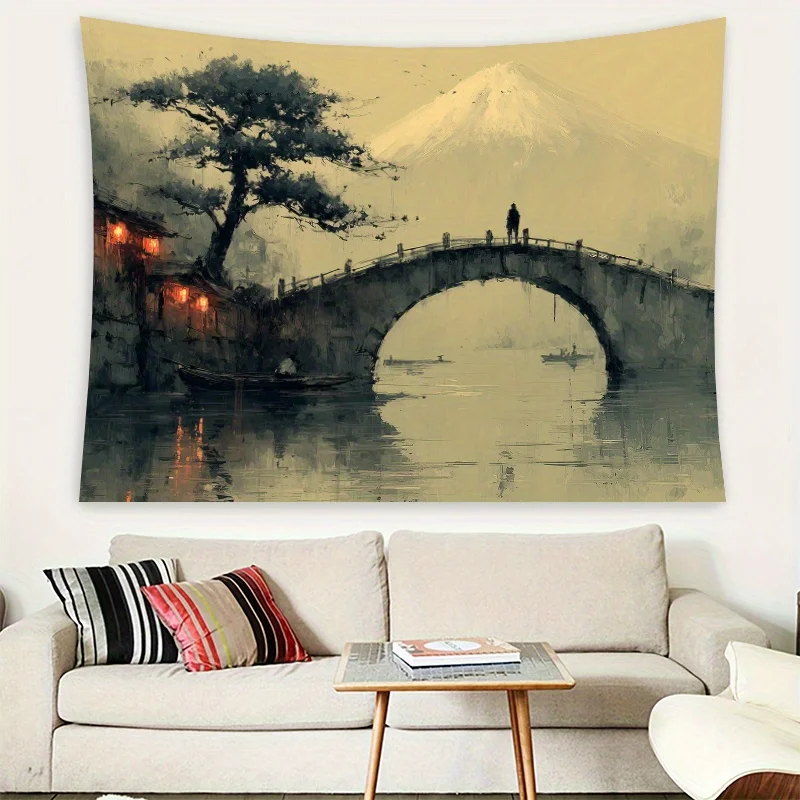 قطعة واحدة من نسيج جسر طلاء الحبر - قماش بوليستر، قابل للغسل في الغسالة، مناسب لتزيين غرفة النوم وغرفة المعيشة