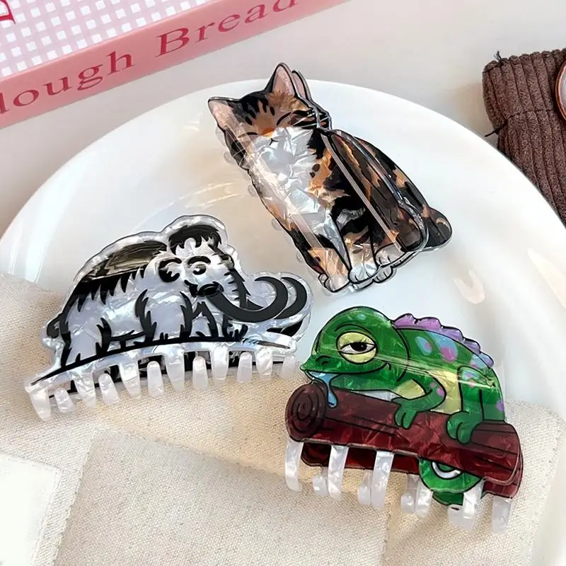 

SU 1PCS Mammoth Chameleon Hair Claw Adorable Animals Acrylic Hair Claw Clips Hair Accessories For Women Girls