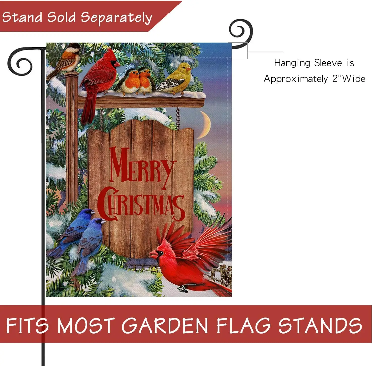 Selmad Home Decorative Merry Christmas Cardinal Garden Flag Winter Red Bird Double Sided, Rustic Quote House Yard Flag Xmas, Out