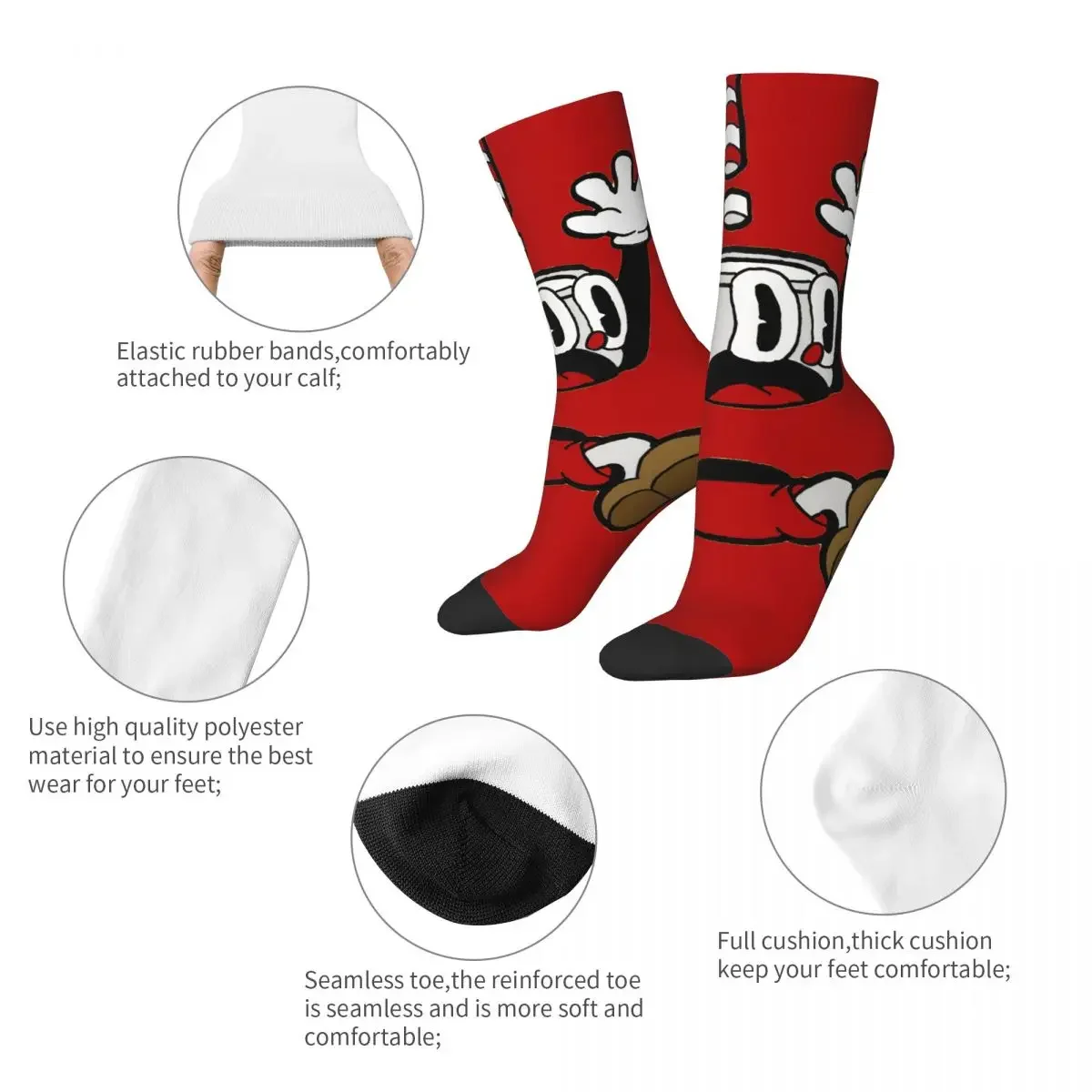 Chaussettes drôles d'équipage de garçons College, motif de qualité heureuse, chaussettes en élan pour hommes, séparation du corps, Hip Hop, Harajuku, Cuphead, Mugman, jeu