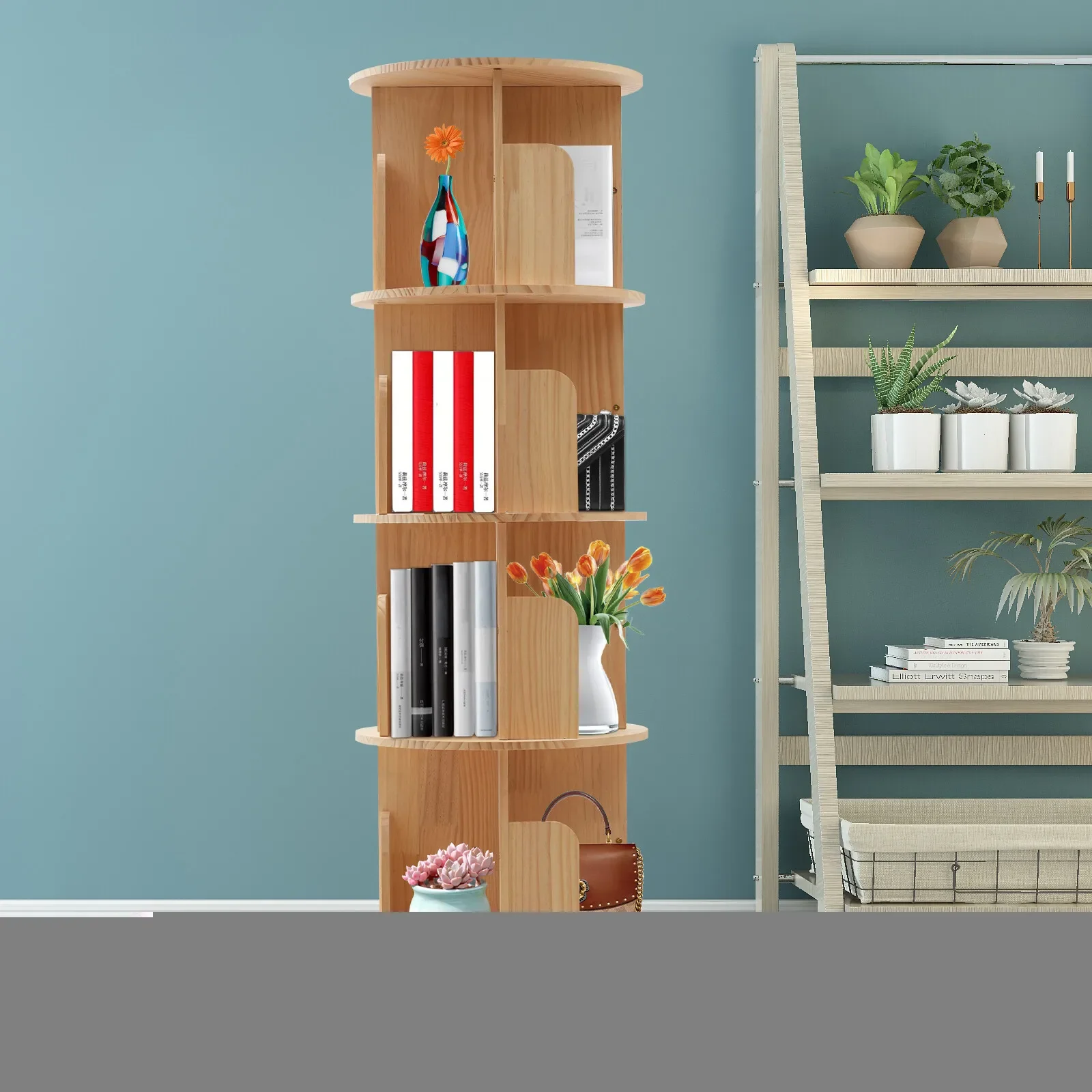 4-х уровневый 360 °   Вращающаяся книжная полка, отдельно стоящий вращающийся книжный шкаф с полками для хранения для гостиной, офиса, кабинета