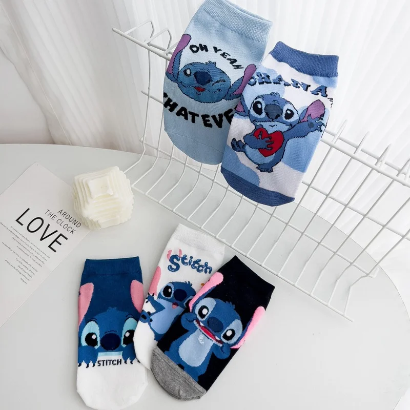 Disney Anime Lilo & Stitch Short Socks Cartoon Stitch Cute Cotton Socks Summer Socks Women Ankle Boat Low Cut Socks Gift