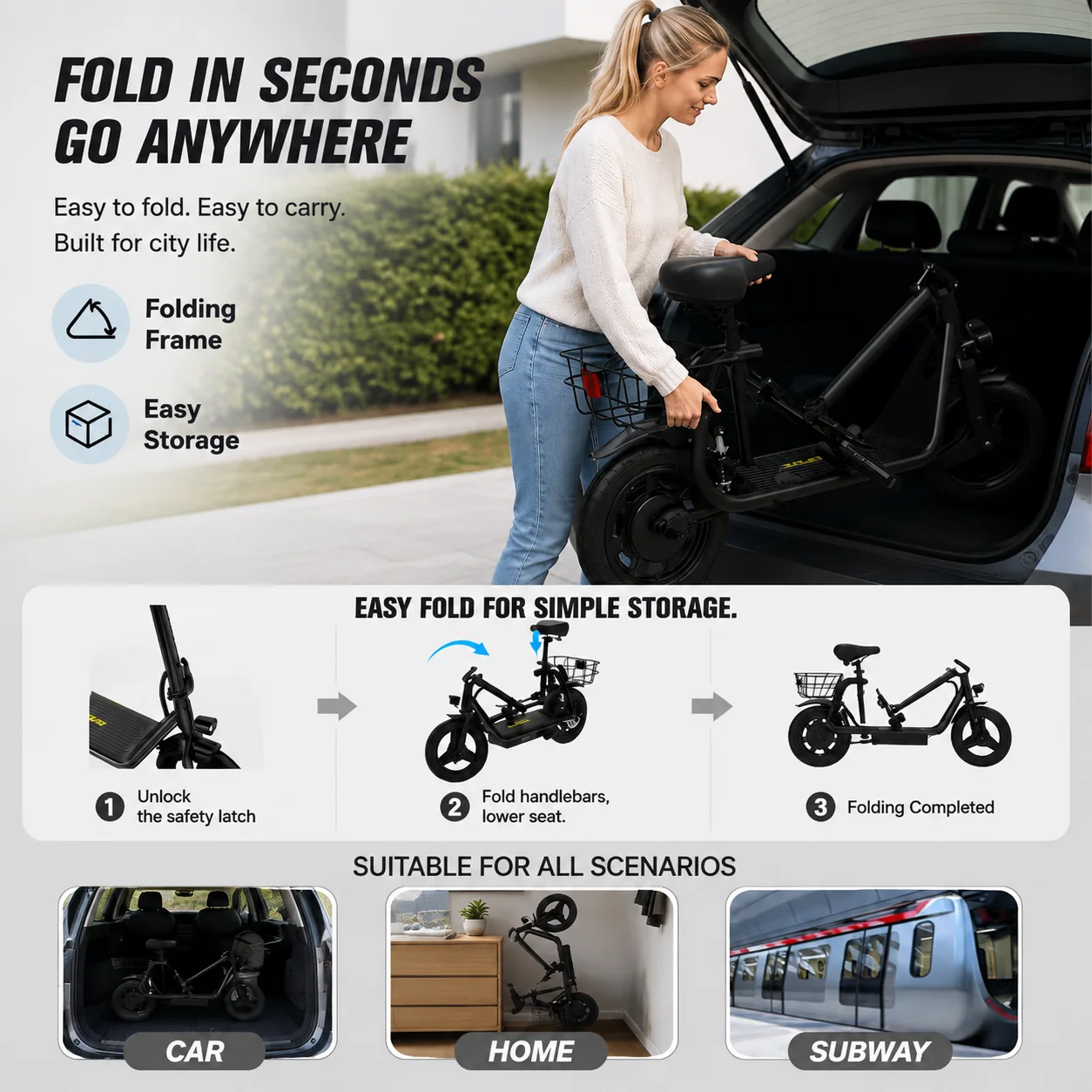 Apefox C14, patinete eléctrico urbano, patinete eléctrico plegable, batería de 48 V y 13,5 Ah, neumáticos de 14 pulgadas, freno de disco