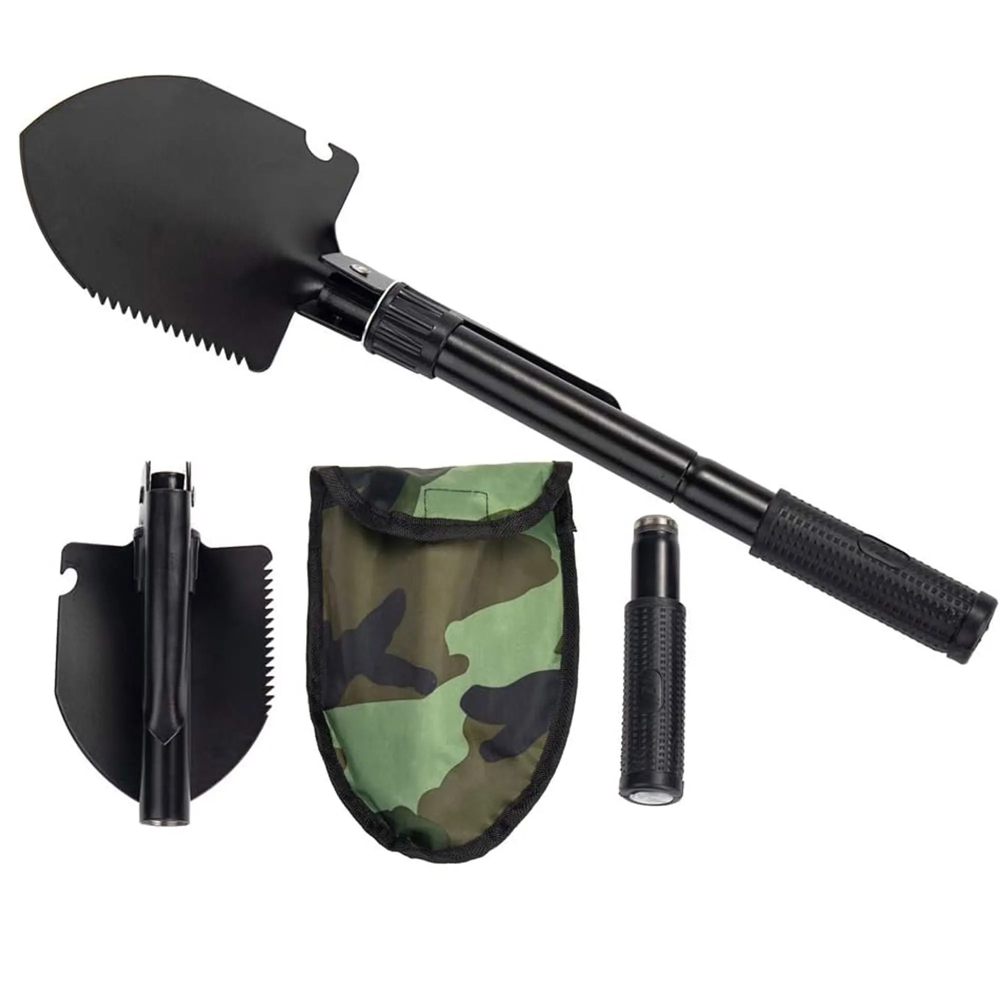 Pala plegable para jardinería, pala militar para acampar, equipo de supervivencia, herramienta de excavación con bolsa de transporte, mango de Metal, 1 ud.
