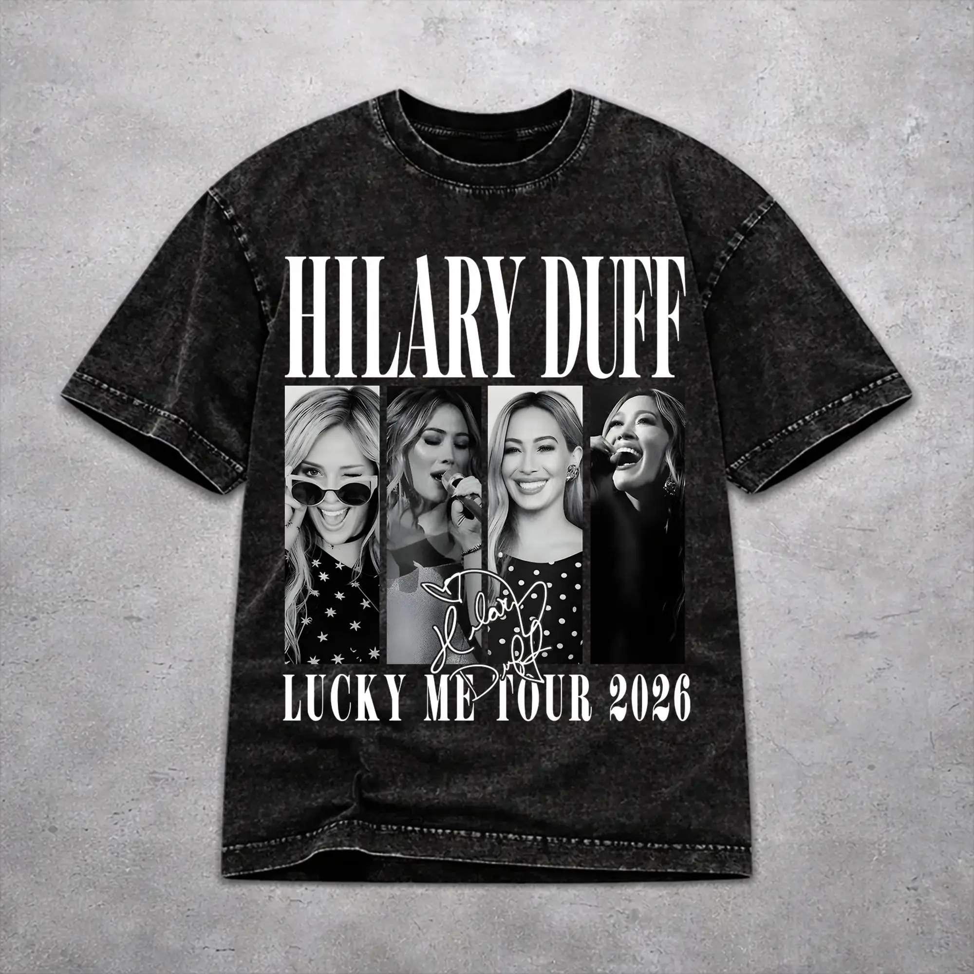 Men Women Hilary Duff Lucky Me Tour 2026 Shirt Printed Cotton Washed  Harajuku Outfit Tees