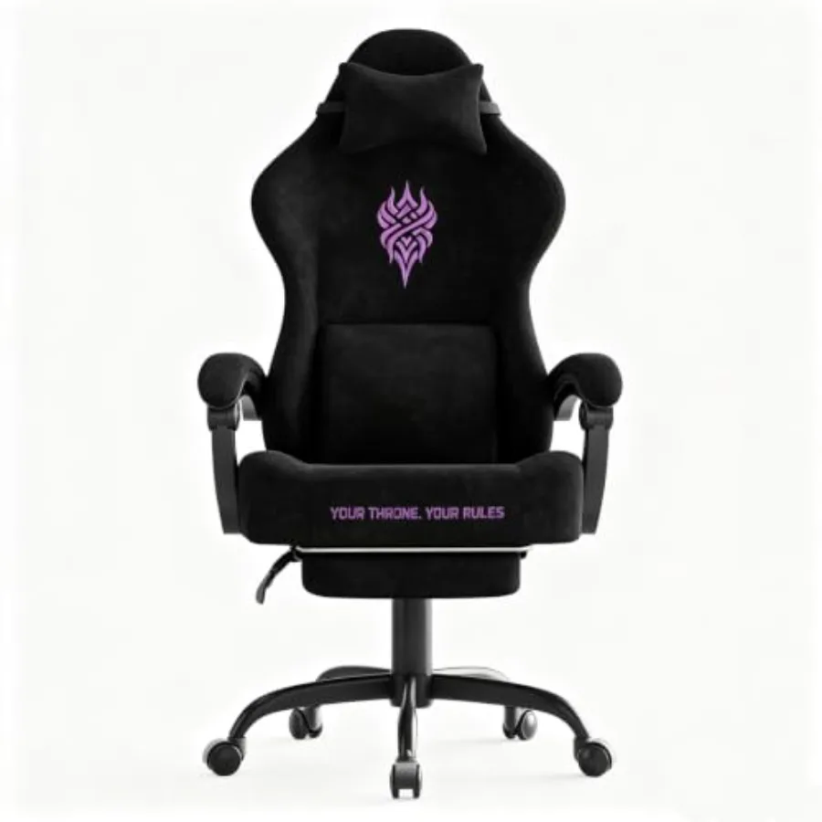 Gaming Chairs for Video Gamers and Office Use, Black Velvet Fabric with Ergonomic Design, Reclining Function, Footrest, Massage