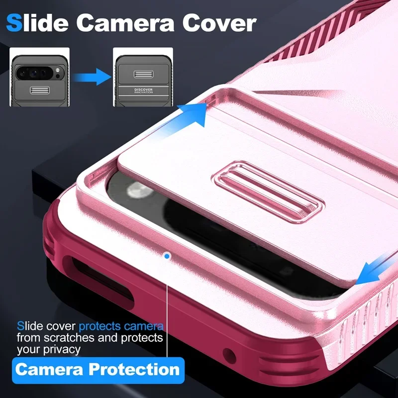 Case For Google Pixel 9 Pro XL Pixel9 Military Grade Antiskid Camera Lens Slide Cover Google Pixel 9 Pro Hard Cases Pixel9 Cover