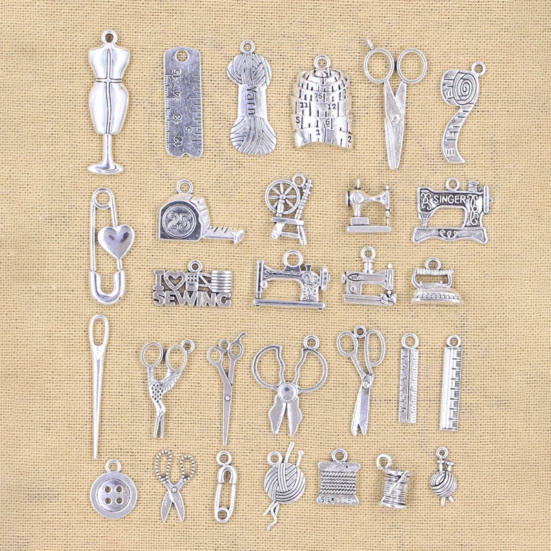 Charms Knopf Garn Ball Lineal Schere Nähmaschine Eisen Antik Silber Farbe DIY Herstellung von Erkenntnissen handgemachte tibetische Anhänger