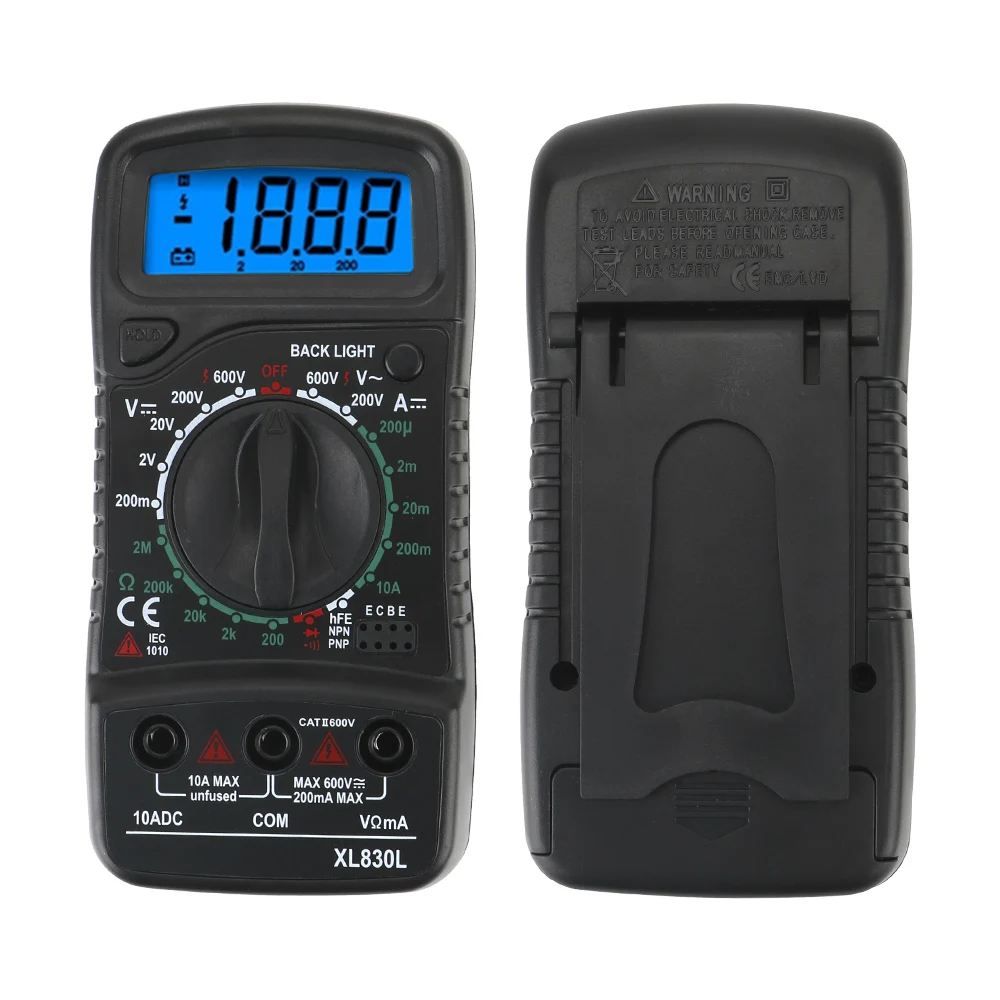 XL830L Handheld Digital Multimeter Ohmmeter Volt Tester AC/DC Ammeter Voltmeter Ohm Voltage Tester Meter LCD Multimeter