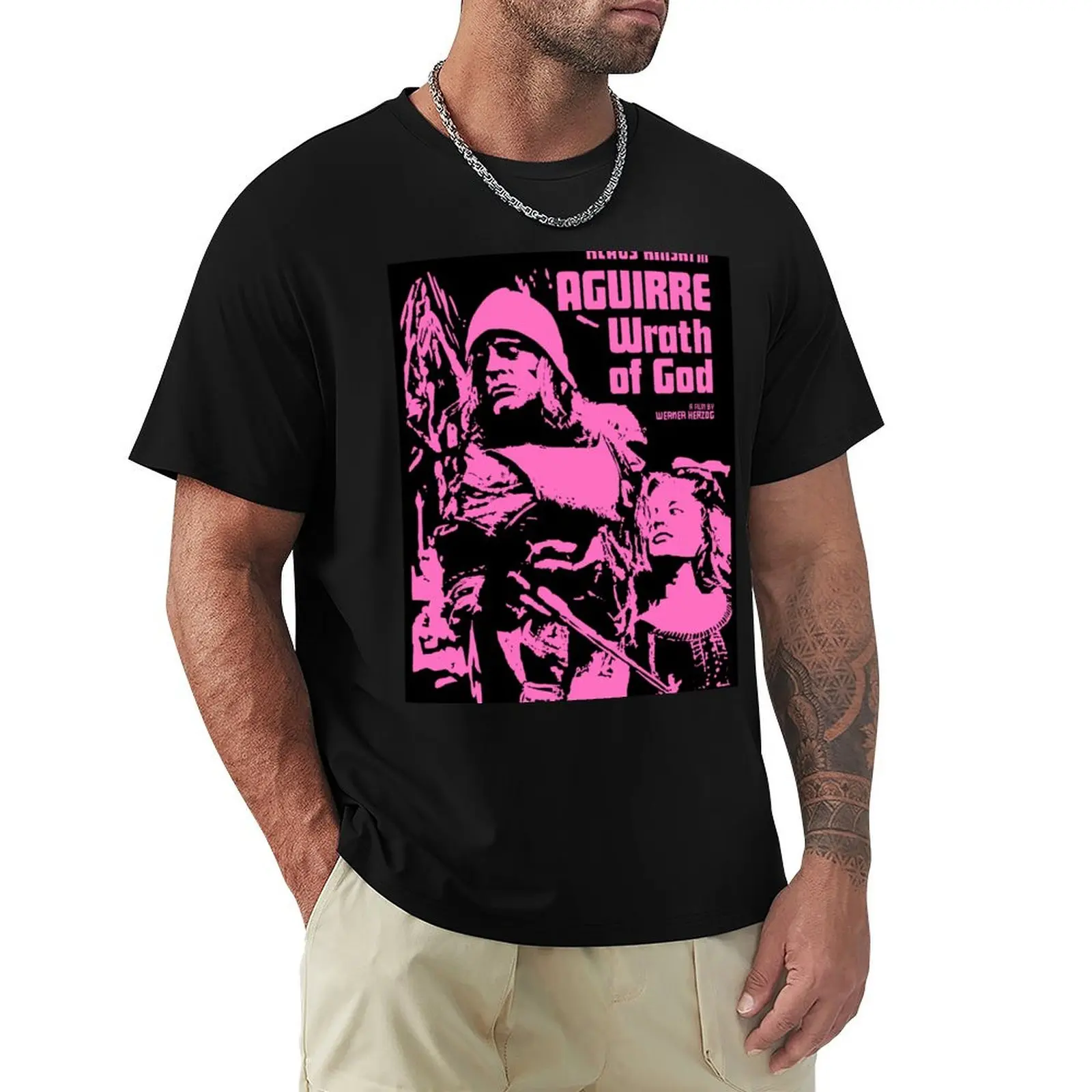

LARGE aguirre wrath of god pink movie poster T-Shirt plus size tops blanks boys whites t shirts for men graphic